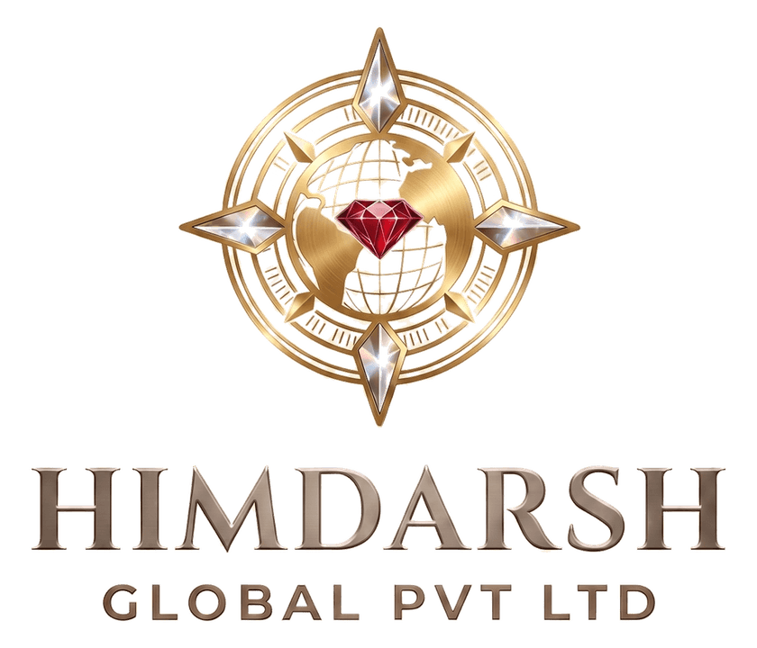 Himdarsh Global Pvt Ltd emblem — a gilded compass and globe with a ruby at its centre